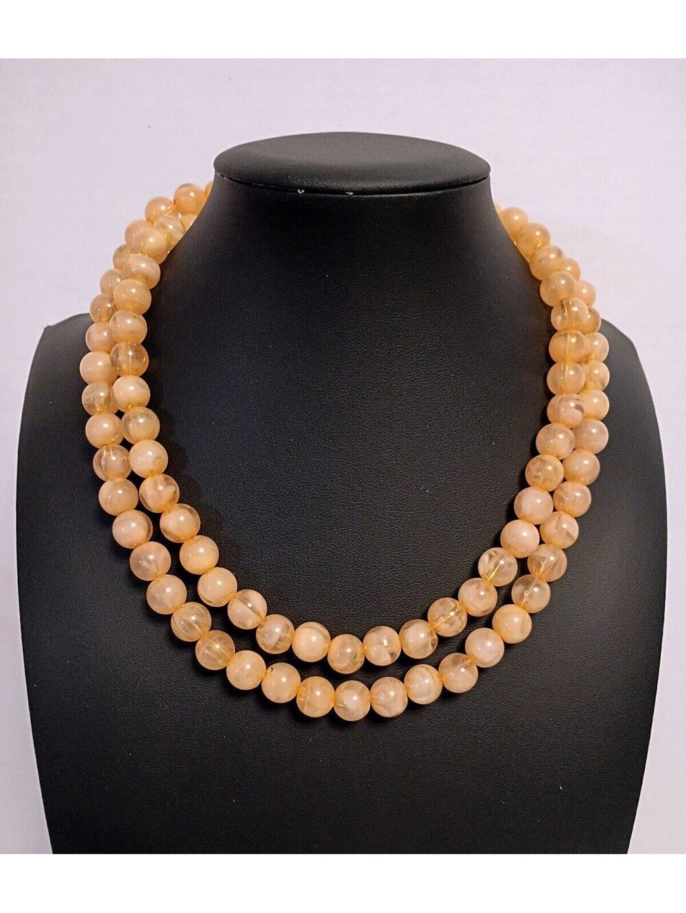 Vintage Beautiful Necklace of Peach Colored Faux Pearls 35 inch Long Strand
